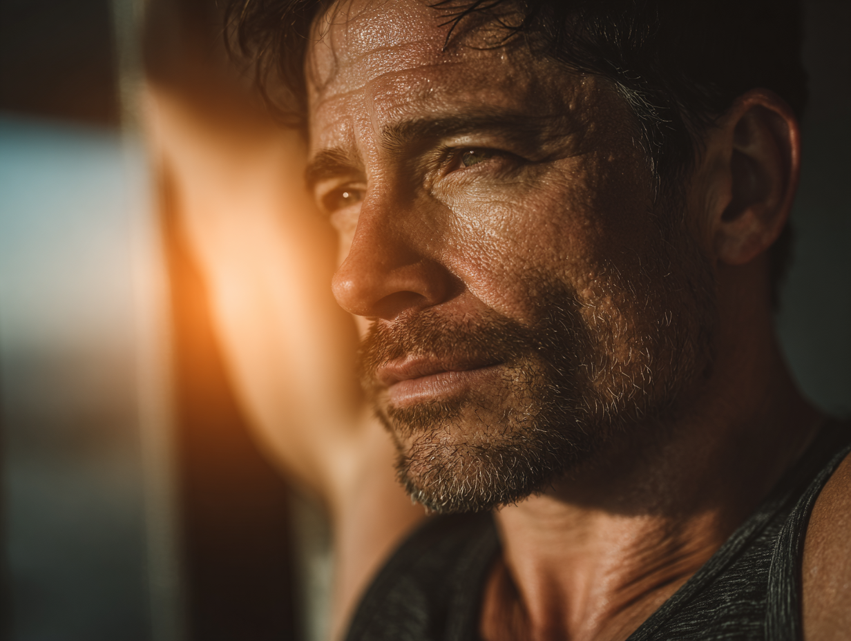 Bărbat matur meditând în liniște